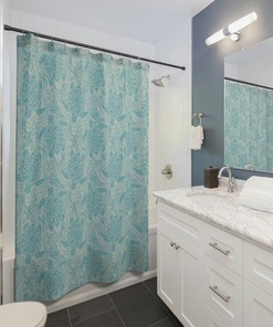 Sea Foam Green Shower Curtain with Lively Sea Turtle Print for Relaxing Bathroom Decor