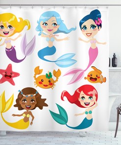 Sea Friends Mermaids Print Colorful Shower Curtain For Kids' Or Adults' Bathroom