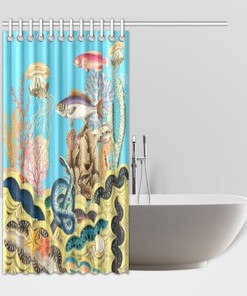 Sea Garden Bathroom Shower Curtains - Fish Coral Shells Snake Jelly Fish Star Fish