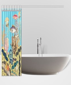 Sea Garden Bathroom Shower Curtains - Fish Coral Shells Snake Jelly Fish Star Fish 