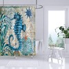 Sea Horse And Ocean Animal Beach Theme Shower Curtain For Coastal Bathroom Decor