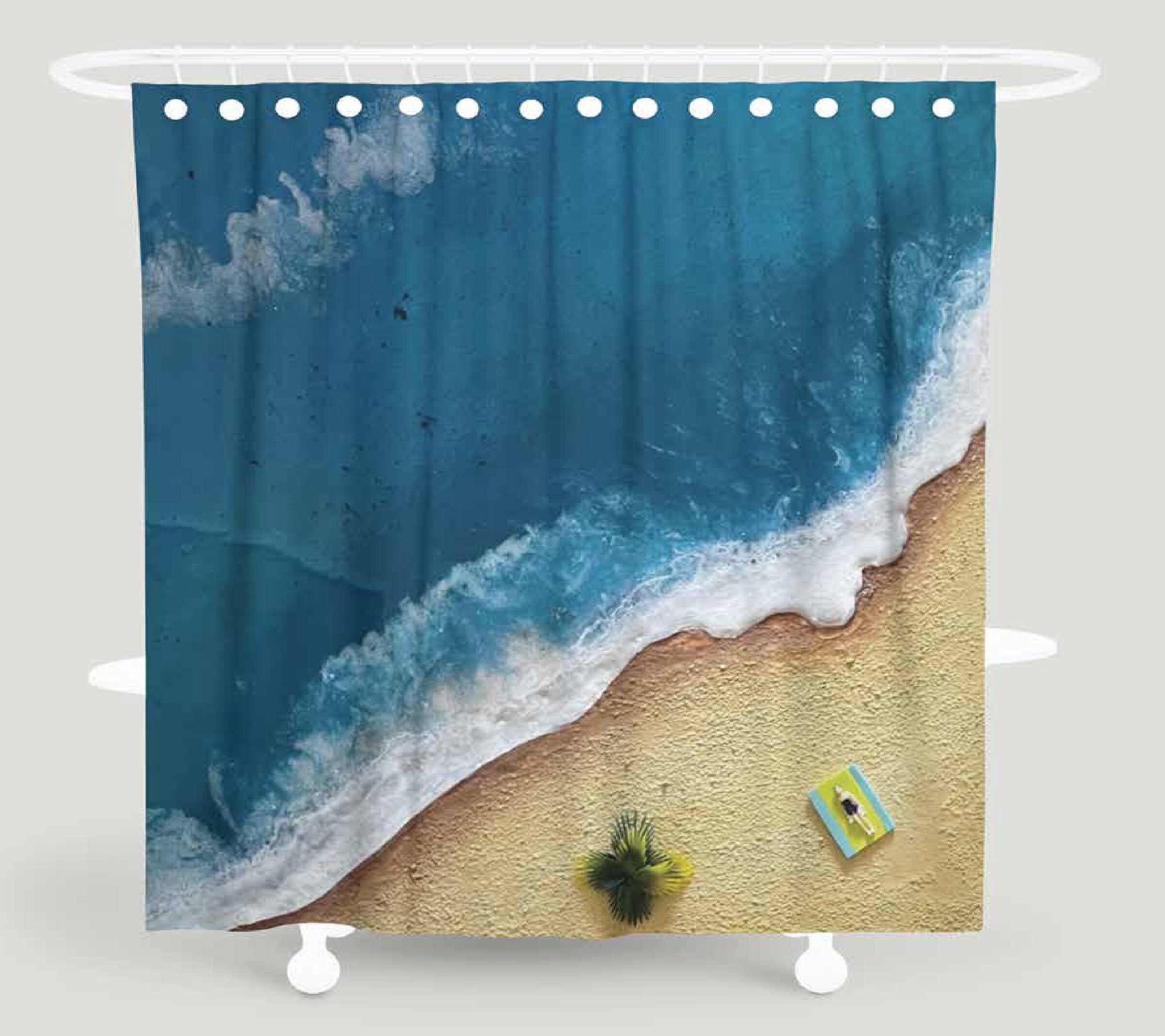 Sea Image Art Raincoat Anti-Mold Waterproof Fabric Shower Curtain