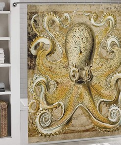 Sea Life Octopus Fabric Shower Curtain For A Coastal Bathroom