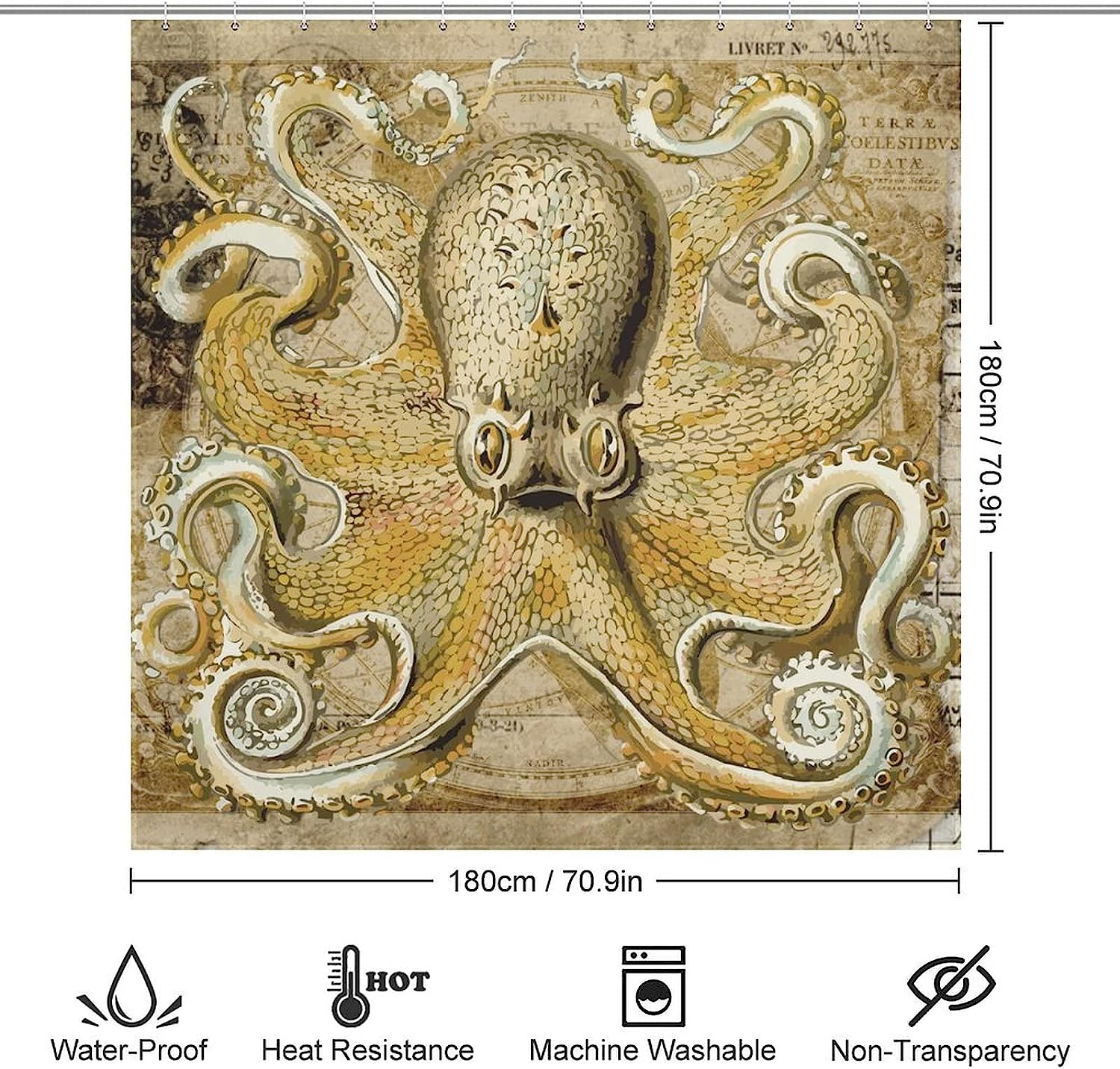 Sea Life Octopus Fabric Shower Curtain For A Coastal Bathroom - Image 2