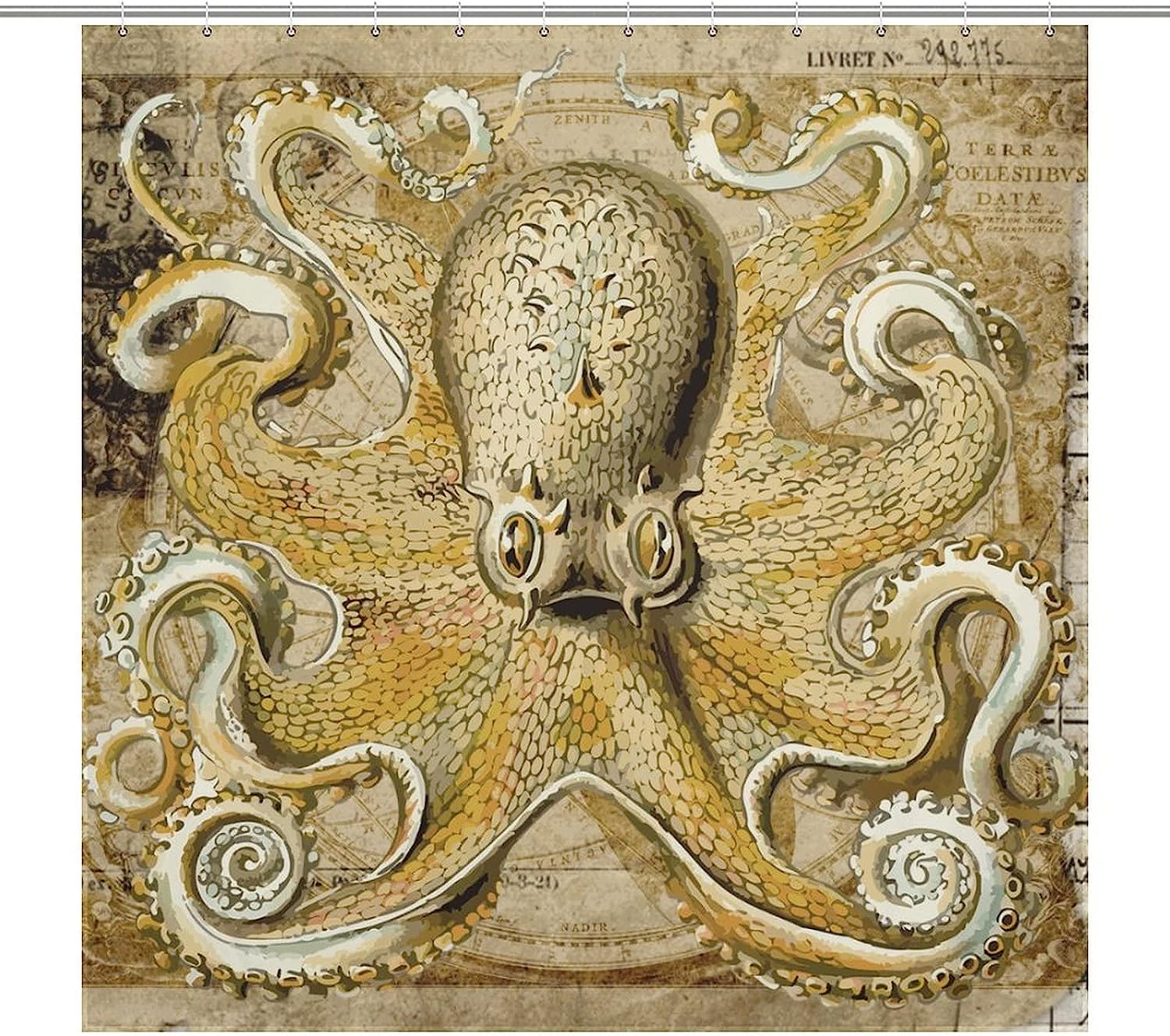 Sea Life Octopus Fabric Shower Curtain For A Coastal Bathroom - Image 3