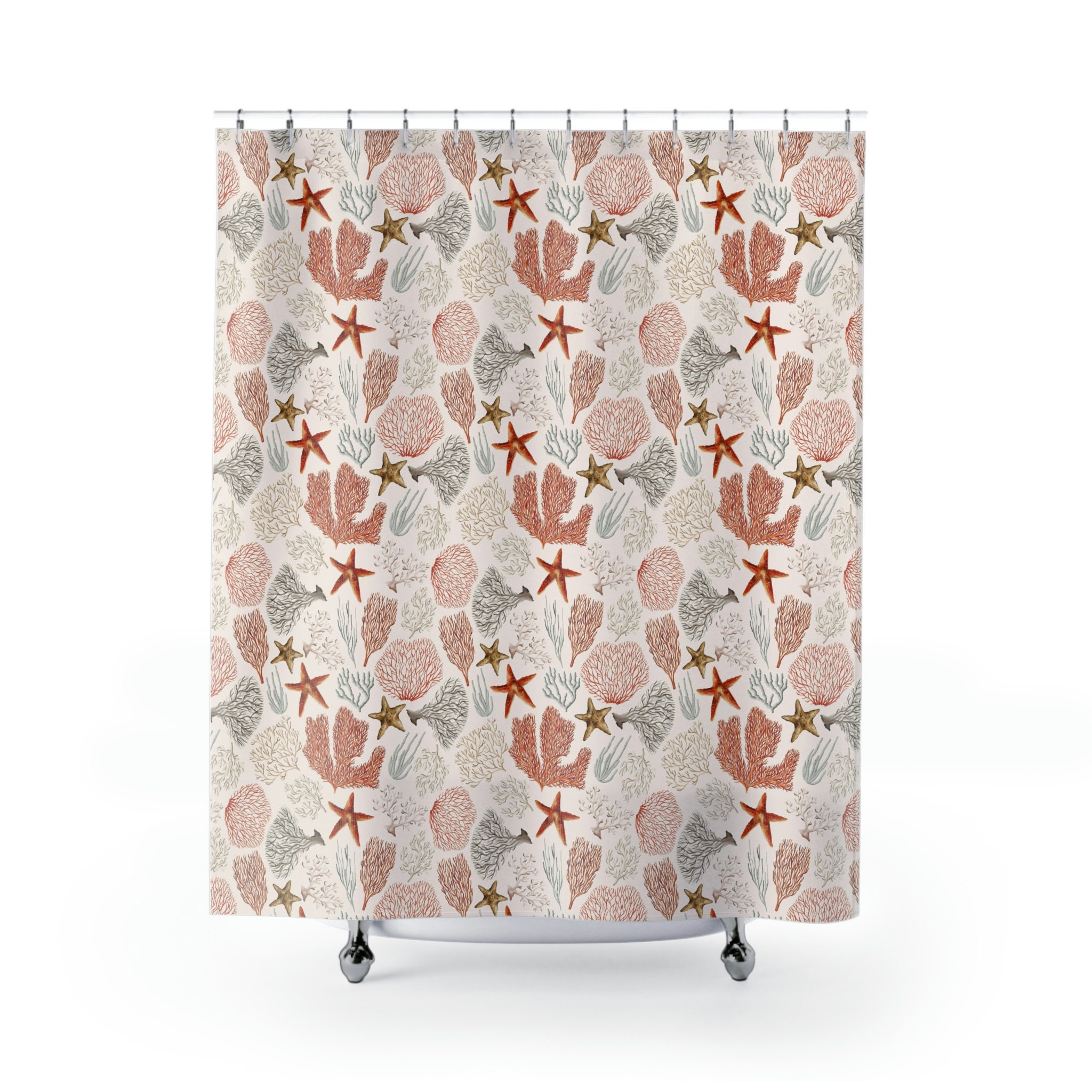 Sea Life Print Shower Curtain Creative Fabric for Underwater Themed Bathroom Decor