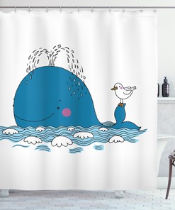 Sea Mammal with Seagull Print Whale Shower Curtain for Coastal Home Decor