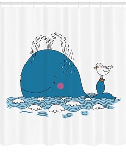 Sea Mammal with Seagull Print Whale Shower Curtain for Coastal Home Decor