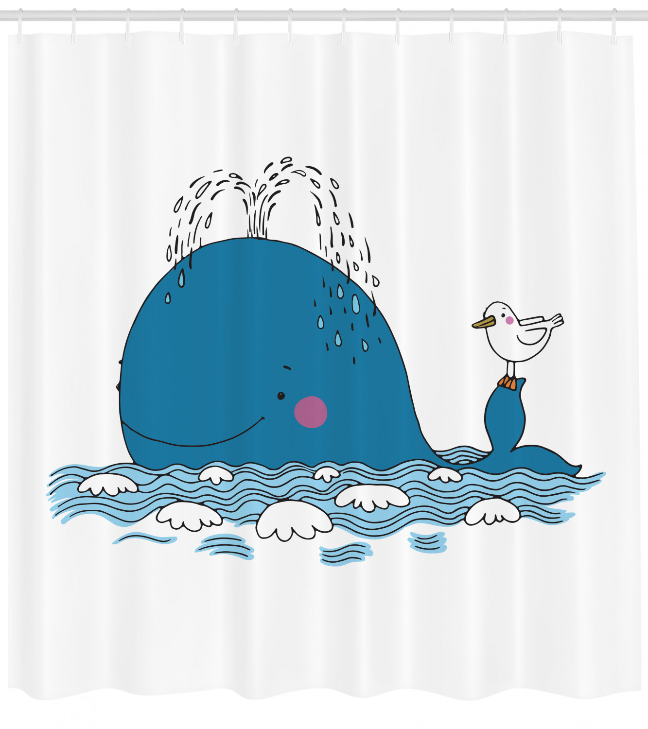 Sea Mammal with Seagull Print Whale Shower Curtain for Coastal Home Decor