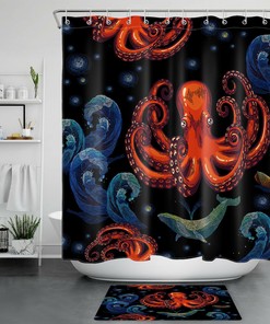 Sea Monster Octopus Shower Curtain for a Coastal Bathroom.