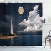 Sea Print Old Lighthouse Moon Shower Curtain - A Seascape And Tranquil Design For Your Bathroom