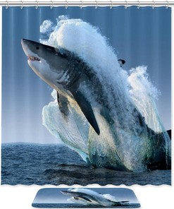 Sea Shark Print Shower Curtain, Waterproof Bath Fabric for Bathroom Decor
