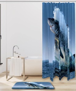 Sea Shark Print Shower Curtain, Waterproof Bath Fabric for Bathroom Decor
