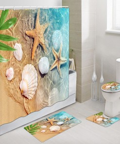 Sea Shell Beach Print Shower Curtain, Shallow Waterproof Fabric for Bathroom Decor