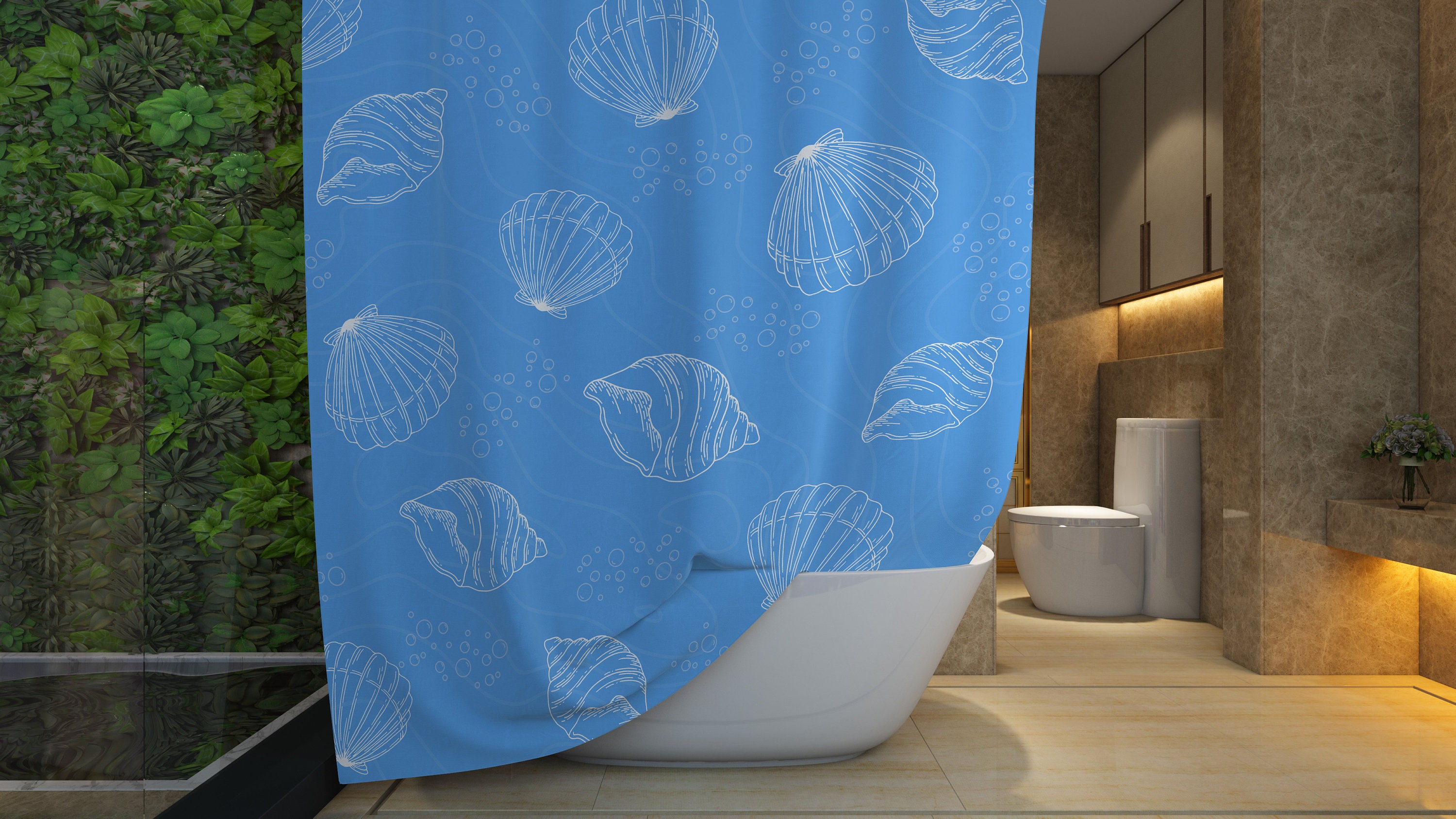 Sea Shell Shower Curtain, Coastal Bath Decor for a Beach-Themed Bathroom