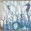 Sea Shells Seahorse Starfish Pattern Blue Ocean - Restroom Shower Curtains with Colorful Designs