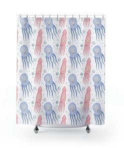 Sea Squid and Octopus Shower Curtain for Nautical Bathroom Decor, 72x72 - Unique Shower Curtains