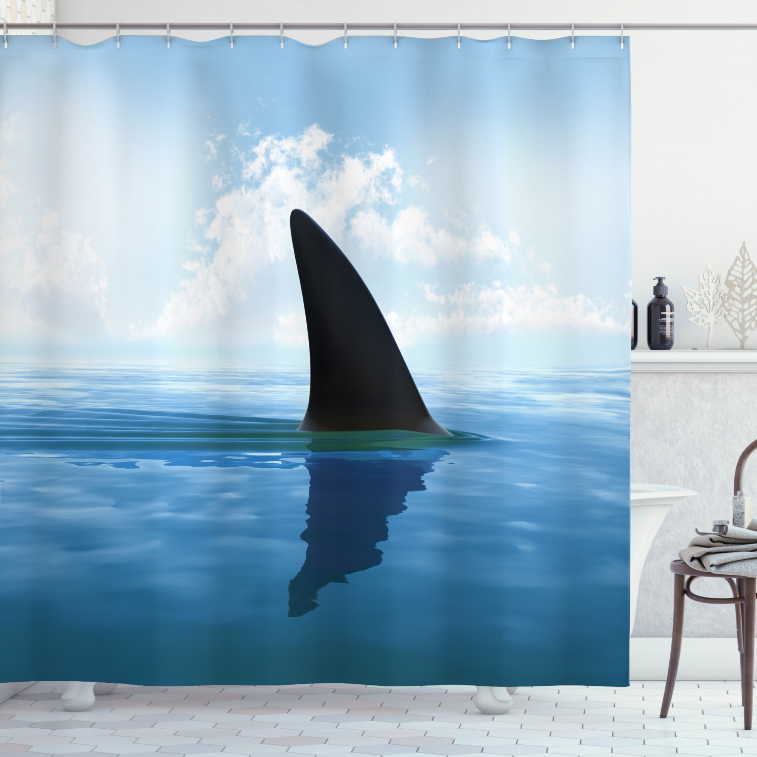Sea Surface Danger Print Shark Shower Curtain for Your Bathroom