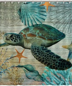 Sea Turtle Shower Curtain - Heavy Weight and Water Repellent Fabric Curtain for Ocean Lovers