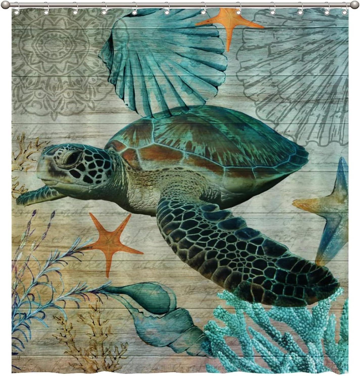 Sea Turtle Shower Curtain - Heavy Weight and Water Repellent Fabric Curtain for Ocean Lovers