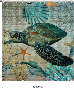 Sea Turtle Shower Curtain - Heavy Weight and Water Repellent Fabric Curtain for Ocean Lovers