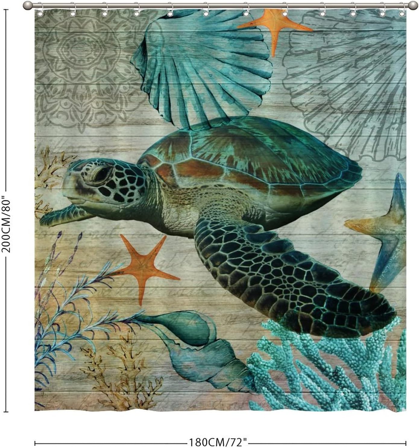 Sea Turtle Shower Curtain - Heavy Weight and Water Repellent Fabric Curtain for Ocean Lovers