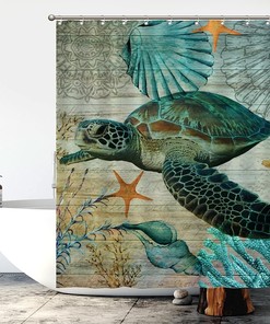 Sea Turtle Shower Curtain - Heavy Weight and Water Repellent Fabric Curtain for Ocean Lovers