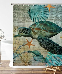 Sea Turtle Shower Curtain - Heavy Weight and Water Repellent Fabric Curtain for Ocean Lovers