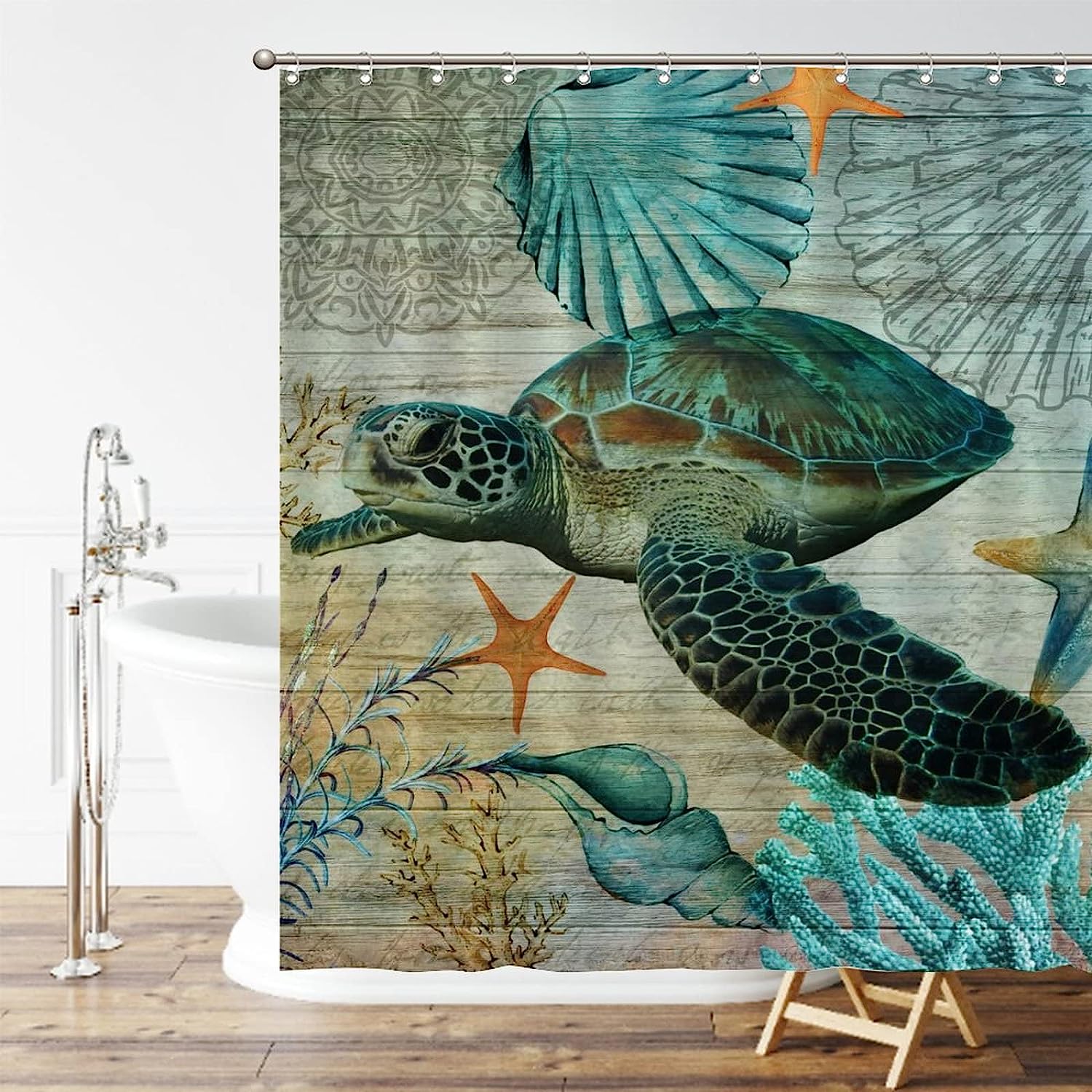 Sea Turtle Shower Curtain - Heavy Weight and Water Repellent Fabric Curtain for Ocean Lovers