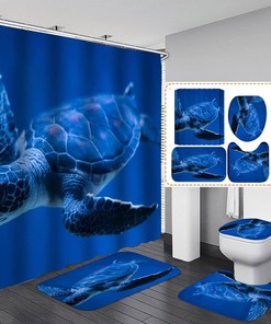Sea Turtle Shower Curtain - Large Waterproof Fabric Bathroom Curtain with Marine Animal Design
