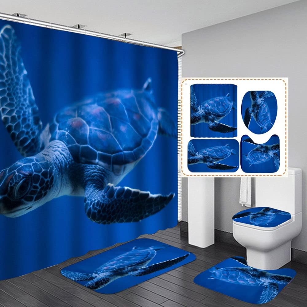 Sea Turtle Shower Curtain - Large Waterproof Fabric Bathroom Curtain with Marine Animal Design