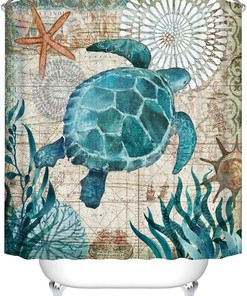 Sea Turtle Shower Curtain Ocean Animal Print Waterproof Fabric Bathroom Decor