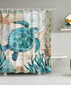 Sea Turtle Shower Curtain Ocean Animal Print Waterproof Fabric Bathroom Decor