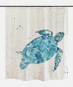 Sea Turtle Shower Curtain Underwater Seaweed Seashell Nautical Bathroom Decor