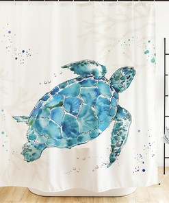 Sea Turtle Shower Curtain Underwater Seaweed Seashell Nautical Bathroom Decor