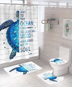 Sea Turtle and Coral Print Shower Curtain Waterproof Fabric for Underwater Themed Bathroom Decor