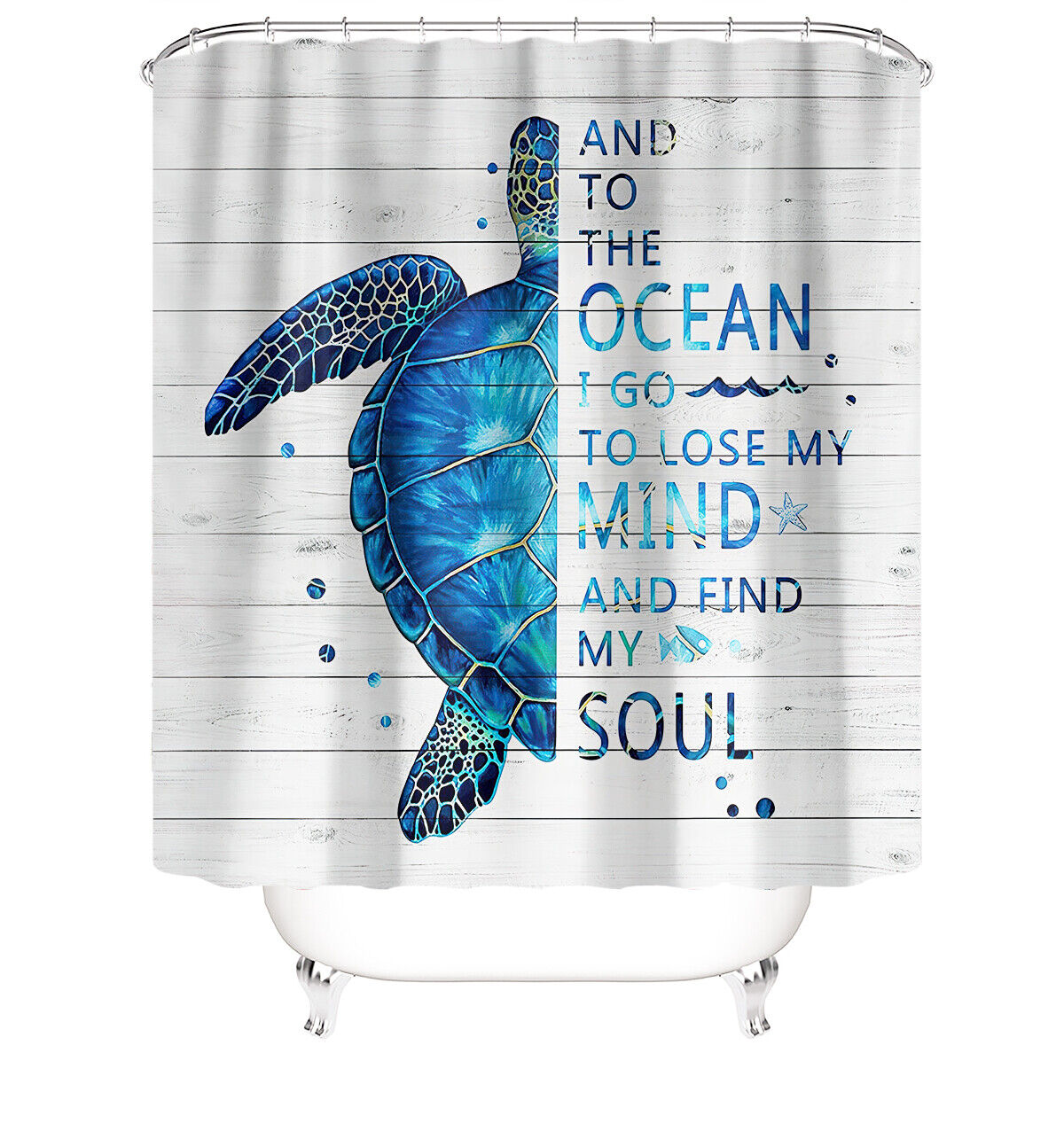 Sea Turtle and Coral Print Shower Curtain Waterproof Fabric for Underwater Themed Bathroom Decor