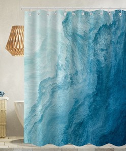 Sea Wave Modern Print Shower Curtain Waterproof for Bathroom Decor