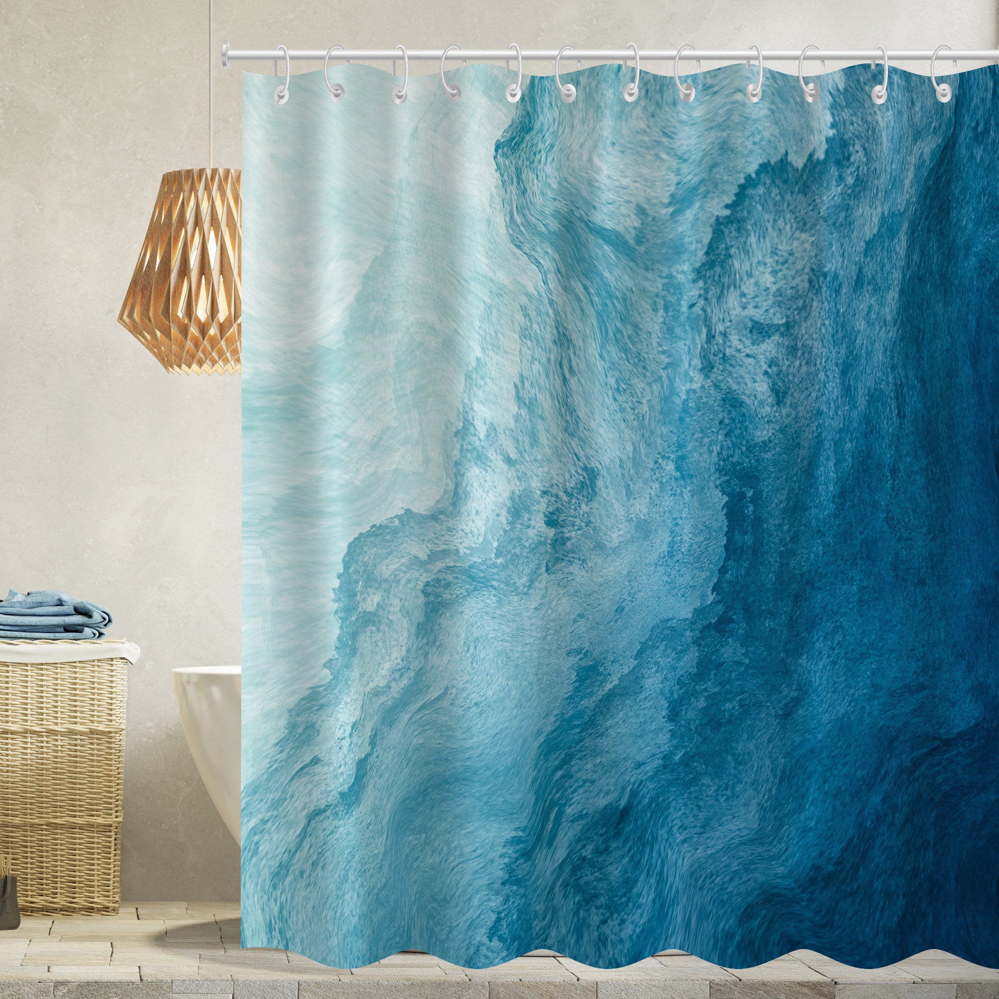Sea Wave Modern Print Shower Curtain Waterproof for Bathroom Decor