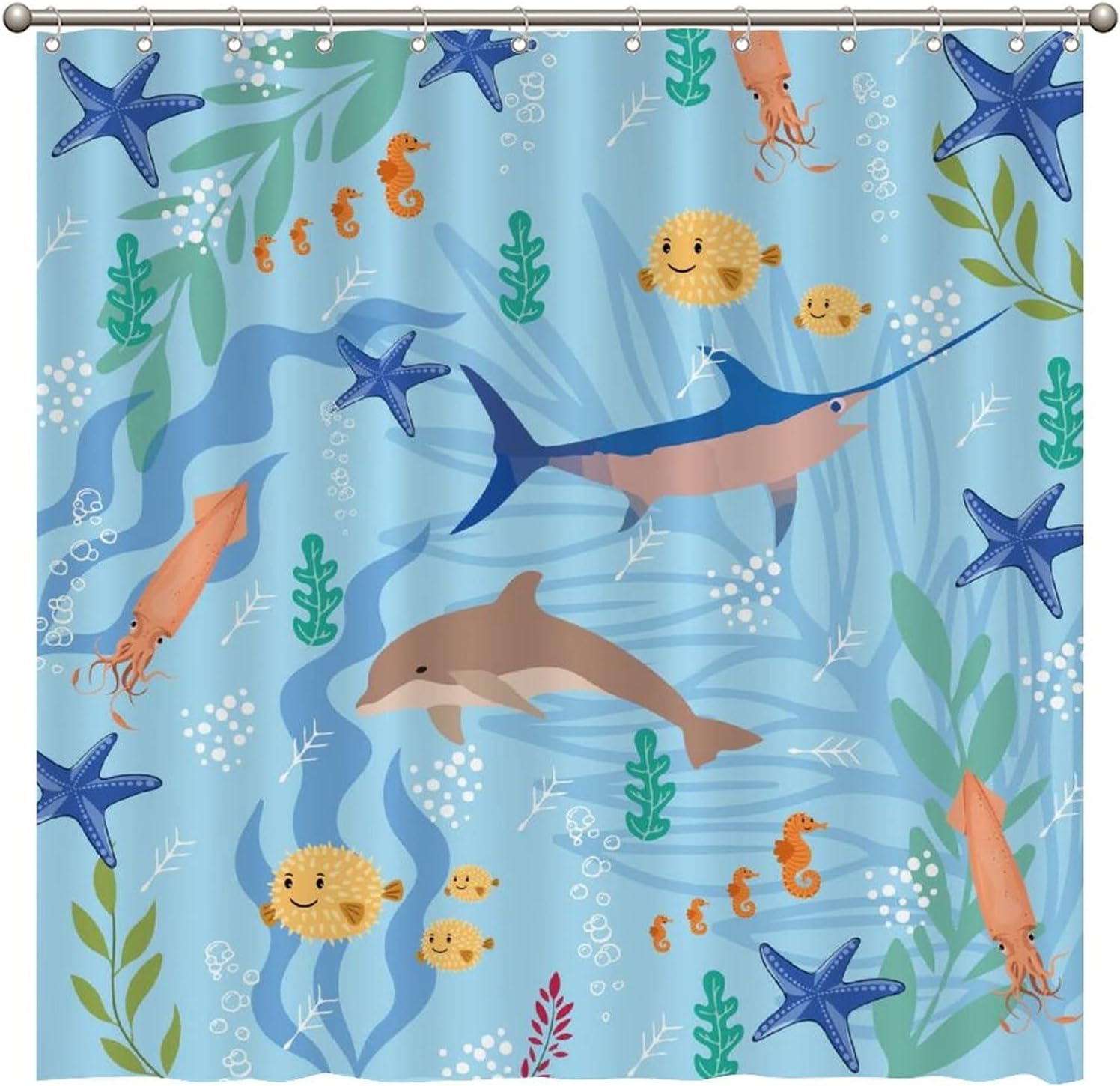 Sea Whale Dolphin Fish Shower Curtain - Custom Durable Fabric