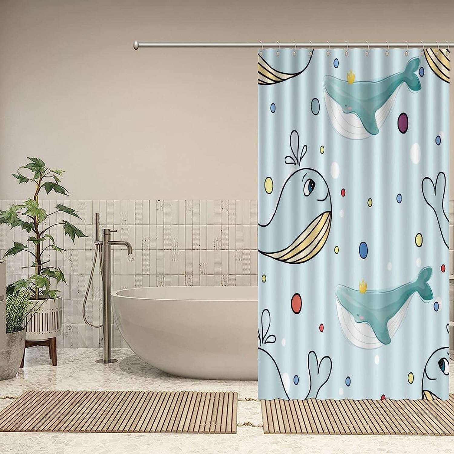 Sea Whale Shower Curtain - Custom Durable Fabric - Image 4