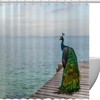 Sea and Peacock Feather Print Shower Curtain for Beach-Themed Bathroom Decor