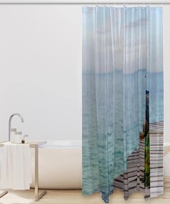 Sea and Peacock Feather Print Shower Curtain for Beach-Themed Bathroom Decor
