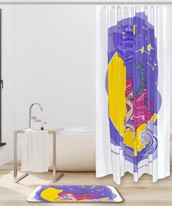 Sea-Blue Mermaid under the Moon and Stars Shower Curtain: Relax with Bathroom Decorations Soothing as Beach-side