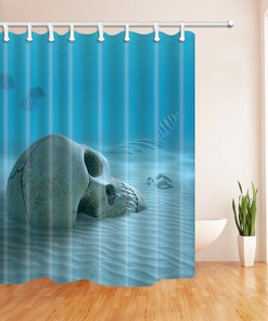 Seabed Beach Skull Shower Curtain for Seaside Bathroom Decor