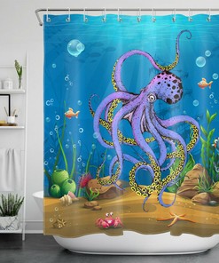 Seabed Shipwreck Octopus Tropical Fish Shower Curtain for Bathroom Decor