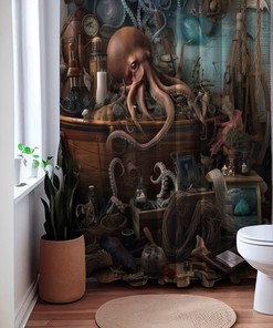 Seabreeze Nautical Shower Curtain, perfect Housewarming Gift with Ocean Octopus and Sailboat Theme