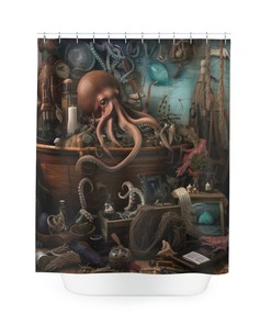 Seabreeze Nautical Shower Curtain, perfect Housewarming Gift with Ocean Octopus and Sailboat Theme