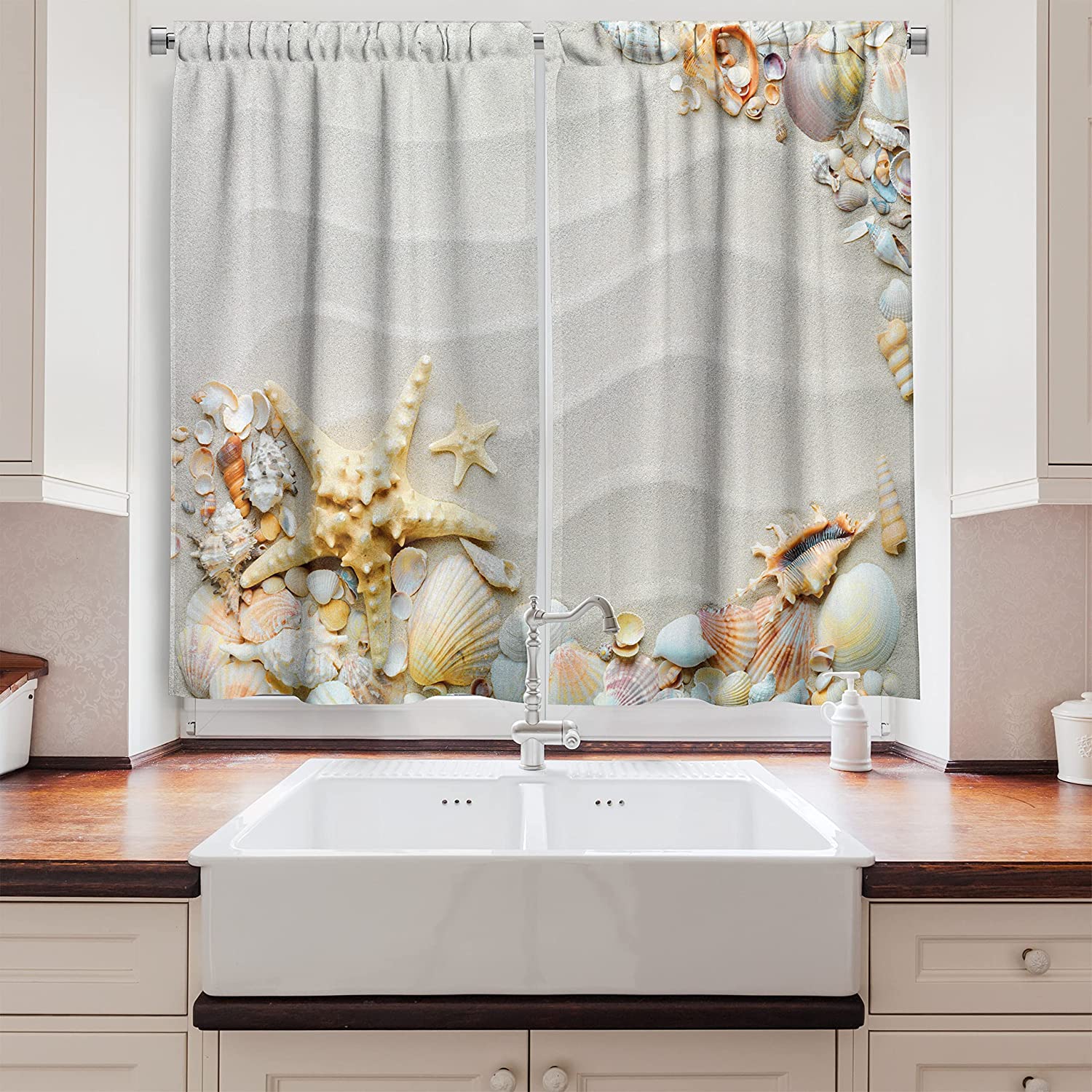 Seacoast Theme Kitchen Curtains With Colorful Seashells And Starfish - Image 2