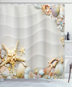 Seacoast Theme Shower Curtain With Colorful Seashells And Starfish